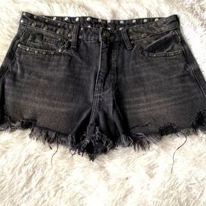 New women black embellished destroyed denim casual shorts, size 28